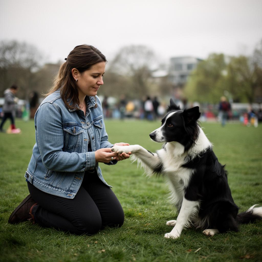 Jordan, la entrenadora principal, con un border collie
